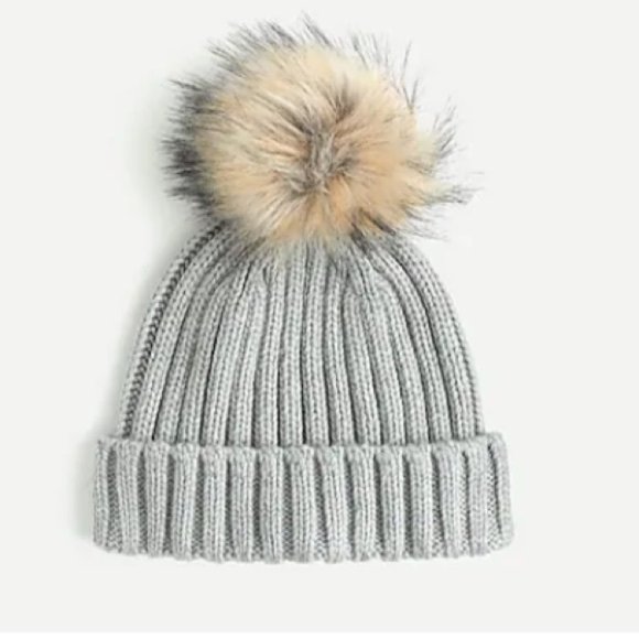 J Crew Winter Pink & Grey Pom Pom Knit Hat - Picture 1 of 1